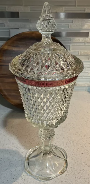 Compote de pedestal vintage con punta de diamante rubí rojo destellado de vidrio de Indiana