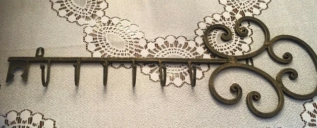 Vintage Solid Wrought Iron Brushed Gold Heavy Key with Hooks 26 ¾ L x 9 ¾” W
