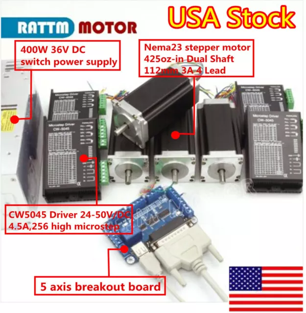 4 Axis CNC Kit Nema 23 425oz.in Stepper Motor&Driver&Control Board&Power Supply