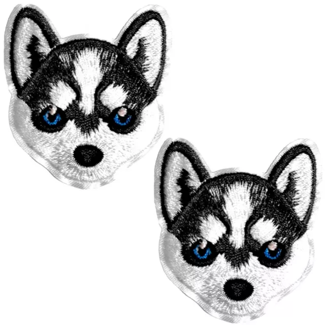 1 set of 2 Baby Siberian Husky Alaskan Malamute Dog Iron On Embroidered Patches