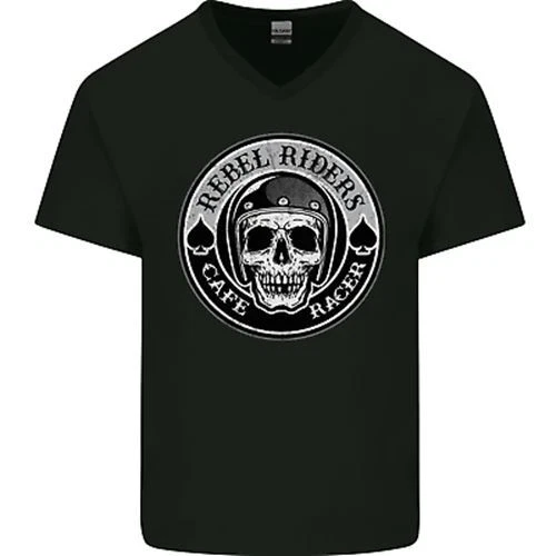 Rebel Cafe Racer Biker Motocicletta Uomo Scollo A V Cotone T-Shirt