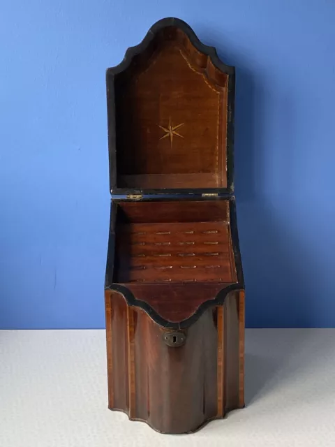 Antique George III Mahogany & Inlaid Conch Shell Knife Box
