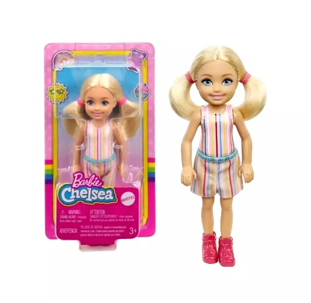 Barbie Chelsea Doll - Blonde Hair With Blue Eyes Wearing Striped Print Outfit
