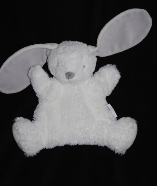 Doudou marionnette blanc nœud gris + nez VERTBAUDET VERT BAUDET peluche TTBE