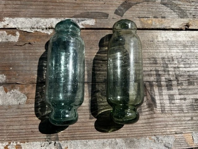 Lot of 2 larger Antique Japanese Glass Fishing Floats - Rollers / Rolling Pin