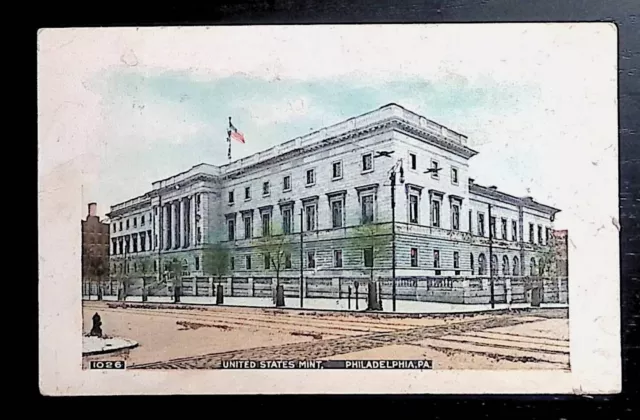 Postcard 1906 US Mint Building Glitter/Mica Philadelphia PA B155