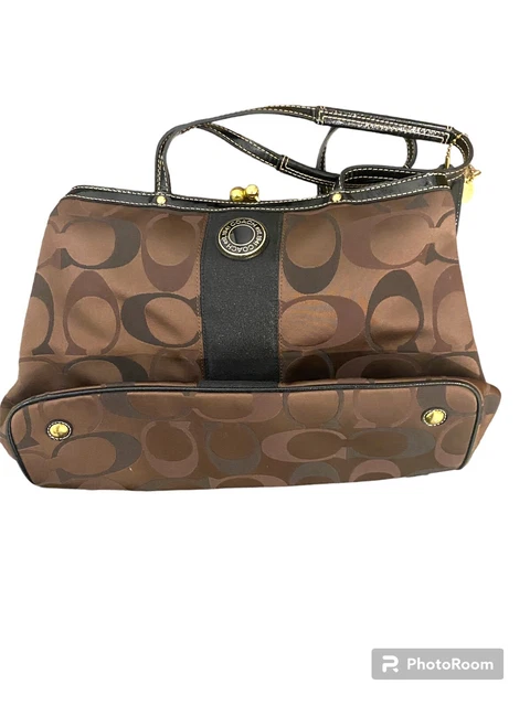 Vintage Logo Stripe Signature  Coach Kiss lock Carryall Bag Y2k