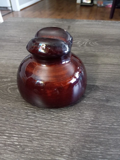 Old Brown Porcelain Ceramic Telephone Insulator Saddle Shaped Small Top Head