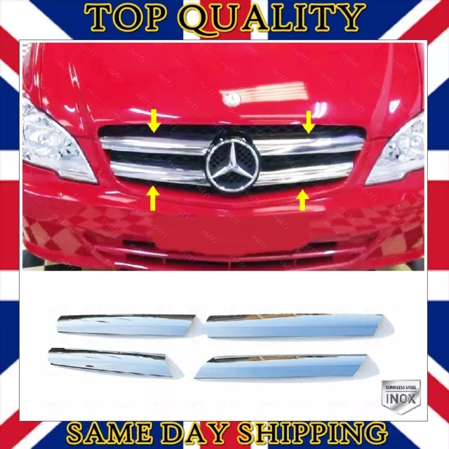 Chrome Front Grill 4 pcs STEEL For Mercedes W639 VITO Facelift from 2010 to 2014