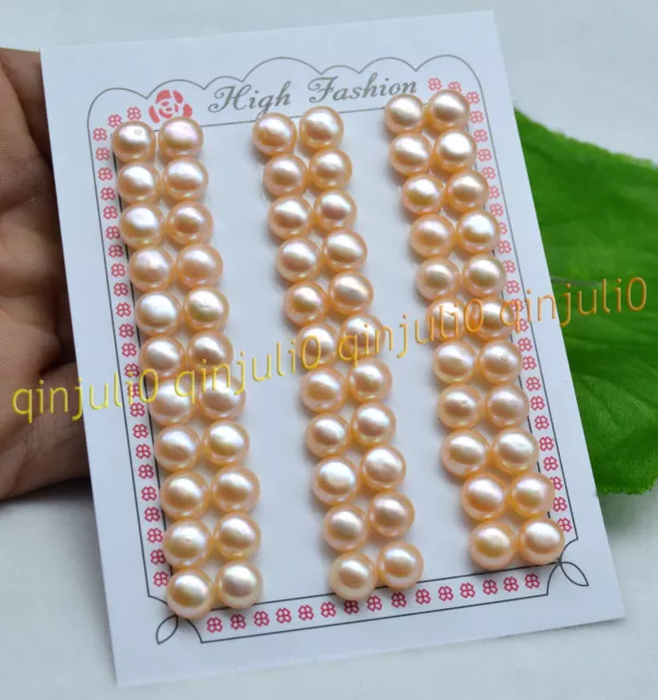 33 Pairs 8-9mm Genuine Pink Freshwater Pearl Half-drilled Beads For DIY Earrings