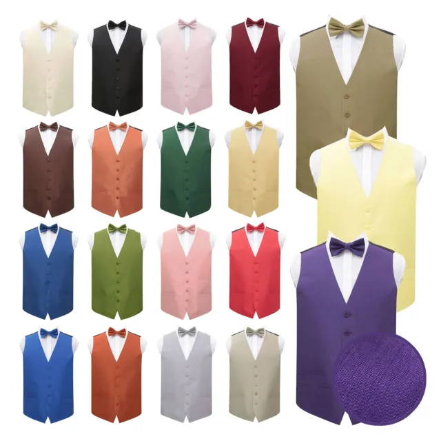 Mens Waistcoat & Bow Tie Set Plain Shantung Formal Wedding Tuxedo Vest by DQT