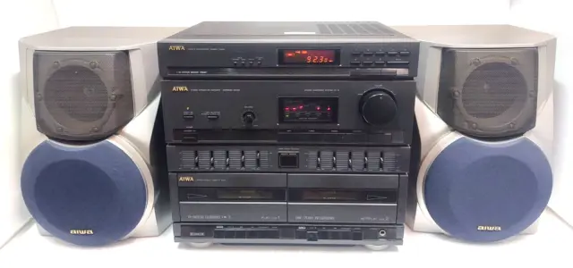 Stereo Aiwa Cx-75Z Hi Fi Component System Cassette Tuner Receiver Speakers