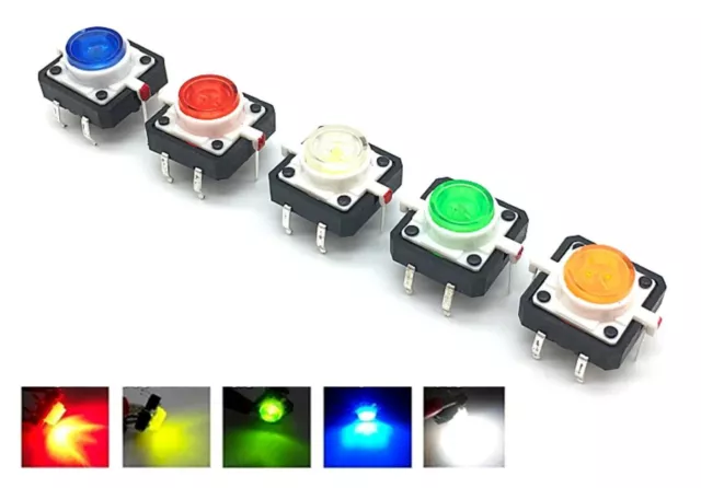 PULSANTE CON LED LUMINOSO 12V 12X12mm ROSSO BIANCO auto moto micro mini switch