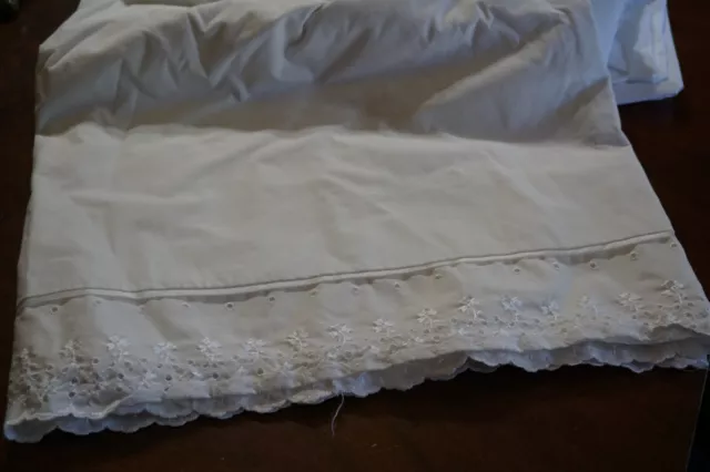 Vintage White Eyelet Ruffled Twin Size Flat Sheet Only No Iron Percale