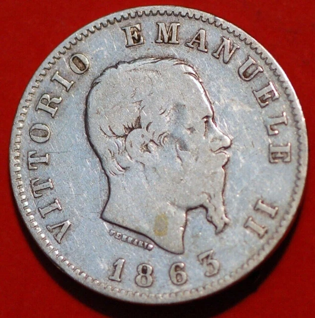 Italy 1 Lira 1863 Vittorio Emanuele II silver KM#5