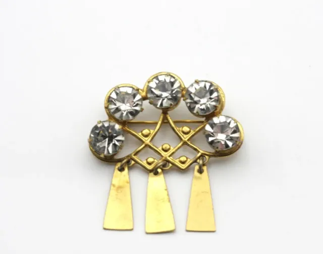 Vintage Pin Brooch Pendants Clear Rhinestones Gilding Yellow Metal Artel USSR