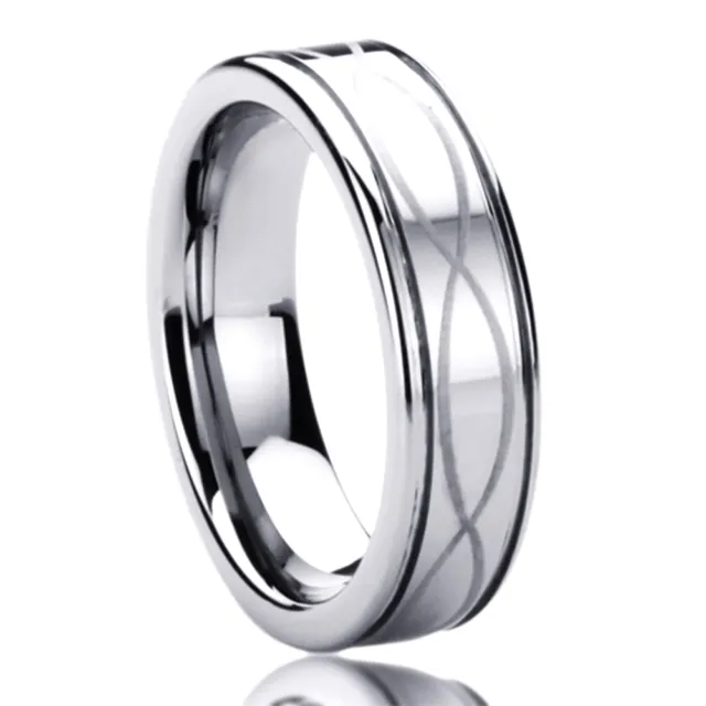 Men Women  Engraving 6MM Titanium Wedding Band Ring Infinity Pattern Ring