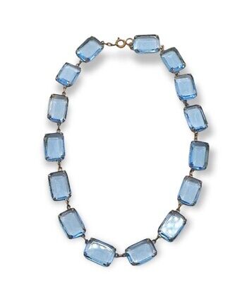 Vintage art deco faceted blue glass  necklace 1920's art deco open back Czech