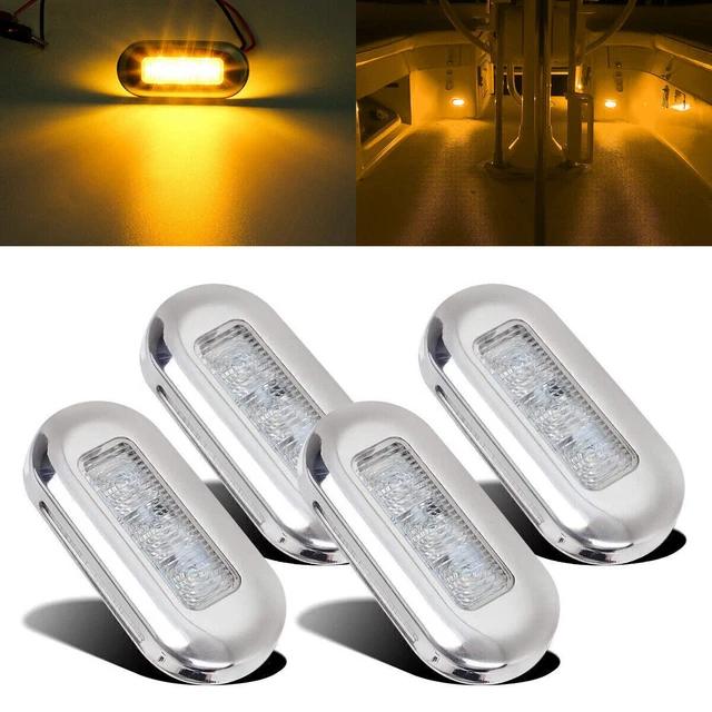 4x Marine Boat 3 LED Lamp Cabin Deck Courtesy Light Stern Transom Lights Amber