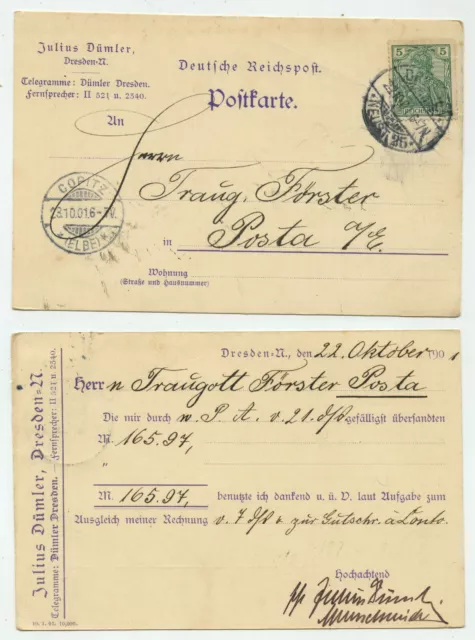 94876 - Postkarte Julius Dümler - Dresden-Neust. 22.10.1901 nach Posta a.E.