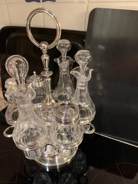 Christofle Silver Plate Condiment Set On Rotating Caddy