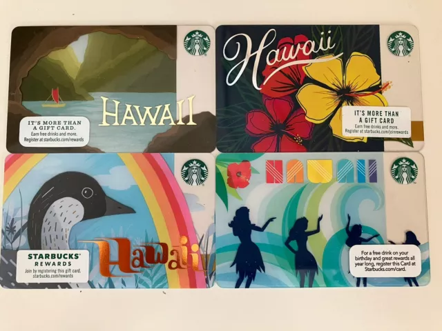 New 4 STARBUCKS HAWAII Gift Cards Set