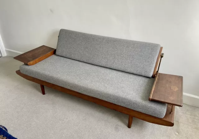 1960's Vintage Toothill Wentworth Afromosia Sofa Daybed Blue Wool Teak & Copper