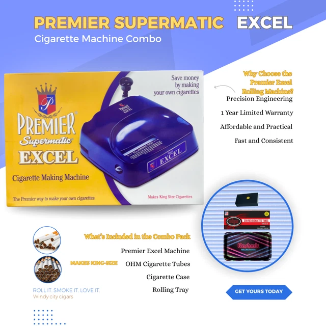 excel cigarette rolling machine Poweroll 2 Electric King Size & 100mm Premier Excel Cigarette Rolling Injector