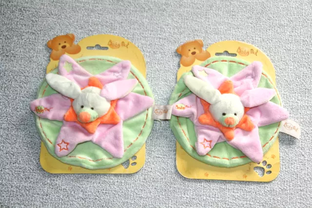 Babynat/Baby Nat 2 Doudou Lapin Plat Rose Vert Orange Etoile Stars Neuf