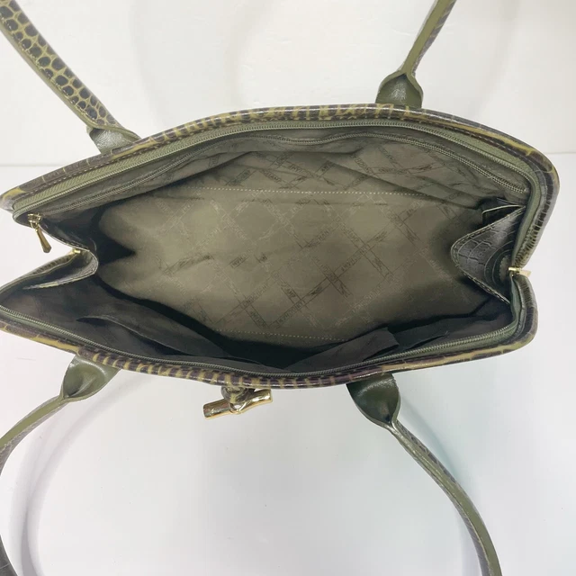 LONGCHAMP Roseau Green Croc Embossed Shoulder Bag With Dust Cover 9
