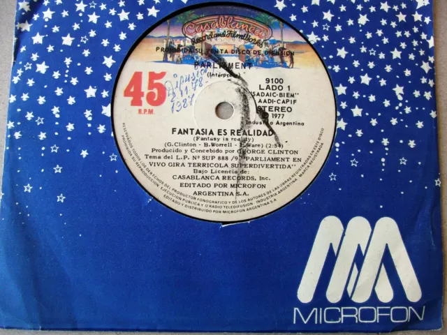 PARLIAMENT 45 PROMO Fantasy Is Reality SOUTHAMERICA 7" 1977 FUNK George CLINTON