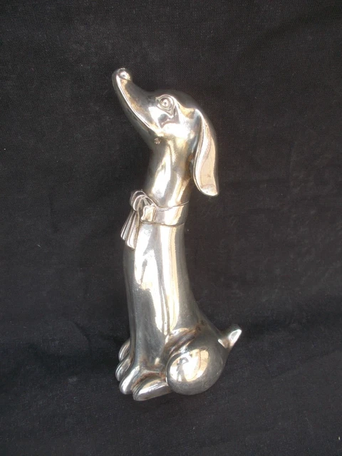 Scultura Cane  Statuina  In Ceramica Argentata  Alt 15Cm