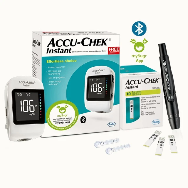 Accu-Chek Instant Blood Glucose Glucometer (with Bluetooth) Kit 10 Strips Free