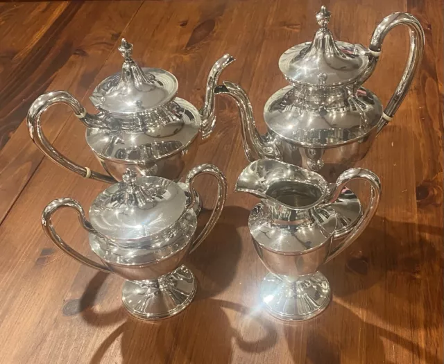 Antique 4 piece Stieff Sterling Silver Colonial Coffee & Tea Pot Set