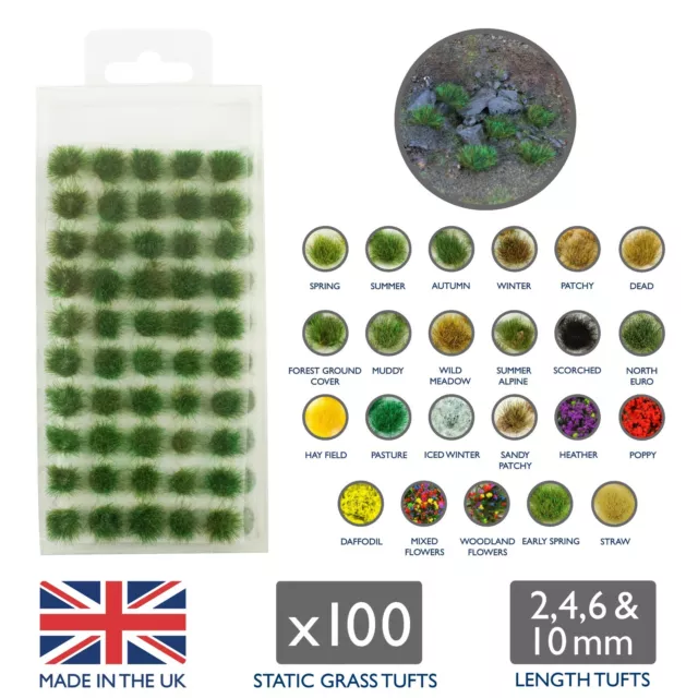 Static Grass Tufts x 100 Self Adhesive Base Scenery Diorama Terrain Model