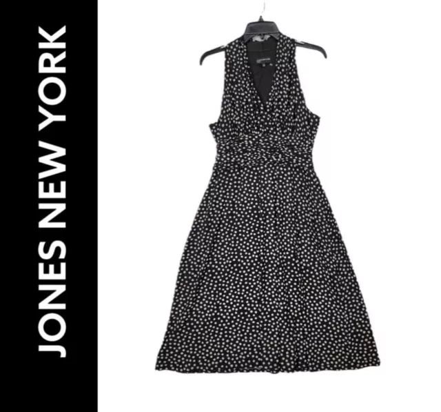 Jones New York Women's Size 12 Black Halter Dress Sleeveless Fit Flare Stretch