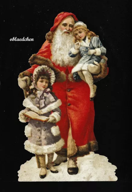 # GLANZBILDER # EF 5147 Bild - Karte /Riesenoblate:Weihnachtsmann mit 2 Kindern