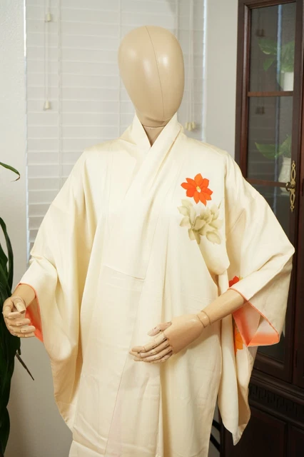 Dear Vanilla Japanese Silk Kimono Women's Robe Gown Authentic Japan Vintage Mint 2