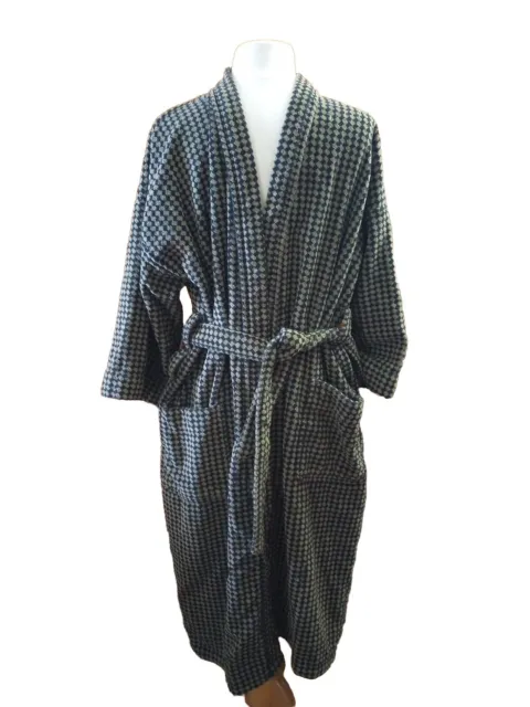 CHRISTIAN DIOR Robe de Chambre Checkered Brown Black Belted One Size Cotton Vtg