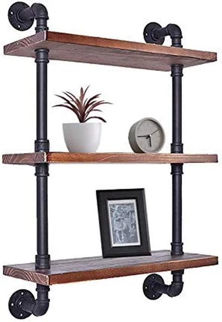 Diwhy Industrial Pipe Shelving Bookshelf Rustic Modern Wood Ladder Storage Shelf