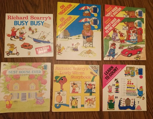 8 VTG Richard Scarry Softcover Book Lot Vacation Learn to Count Best House Ever