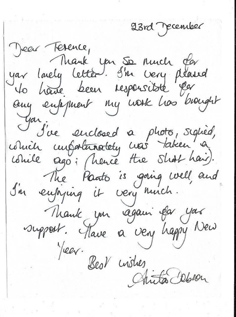 Actress - Anita Dobson signed 7" x 5" letter - Doctor Who - Eastenders