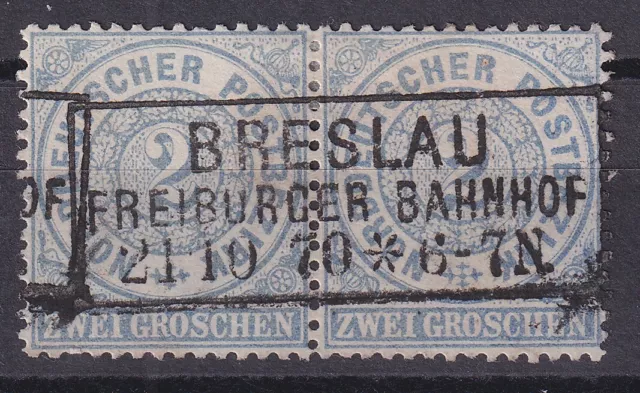 68233) BRESLAU FREIBURGER BAHNHOF Schlesien nachverwendeter Stempel 1870 Paar