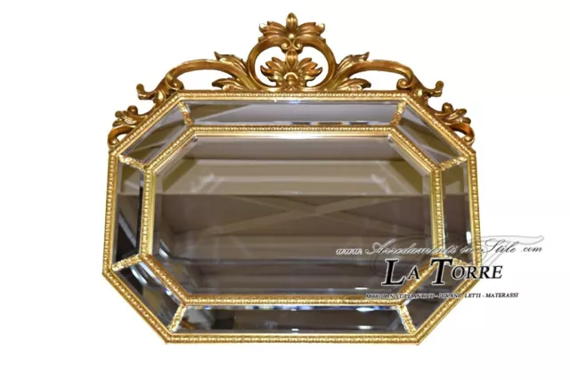 Specchiera da parete ottagonale classica foglia oro stile antico vetro molato ba