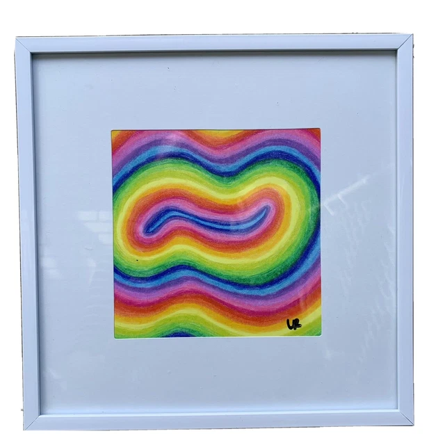 ORIGINAL LINE ART Drawing in color pencil White Matted and Framed