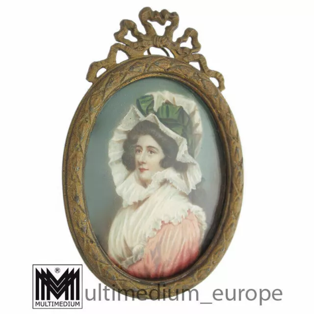 Miniaturmalerei um 1900 Biedermeier Empire Stil Dame signiert Rahmen