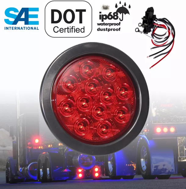 NEW LED 4" Red Round STOP TURN TAIL Light w Grommet Pigtail for Truck Trailer