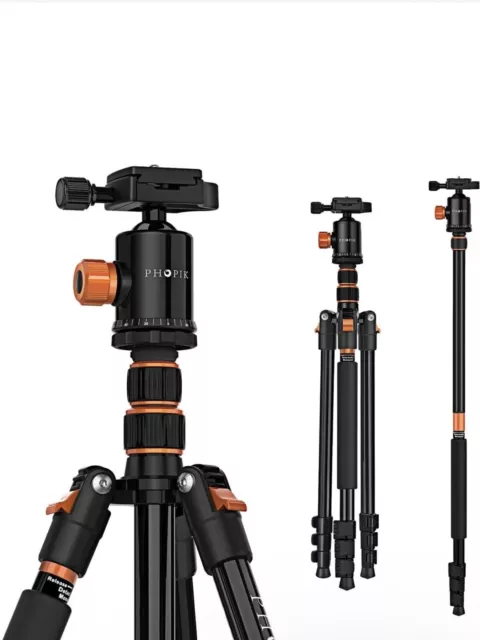 PHOPIK 77" Camera Tripod for DSLR 360 Ball Head with Carry Bag - Aluminum