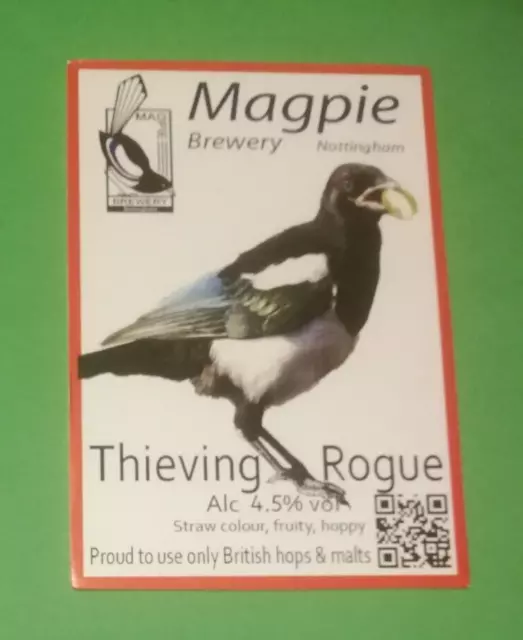 Beer pump clip badge front MAGPIE brewery THIEVING ROGUE real ale Nottingham