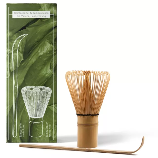 Matcha Tee Besen & Löffel Set - Handgefertiger Chasen aus Bambus mit Chashaku